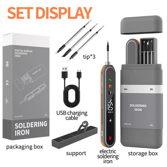Паяльник акумуляторний M501 USB IRON 15 W 1400mA + 3 жала Сірий Вінниця