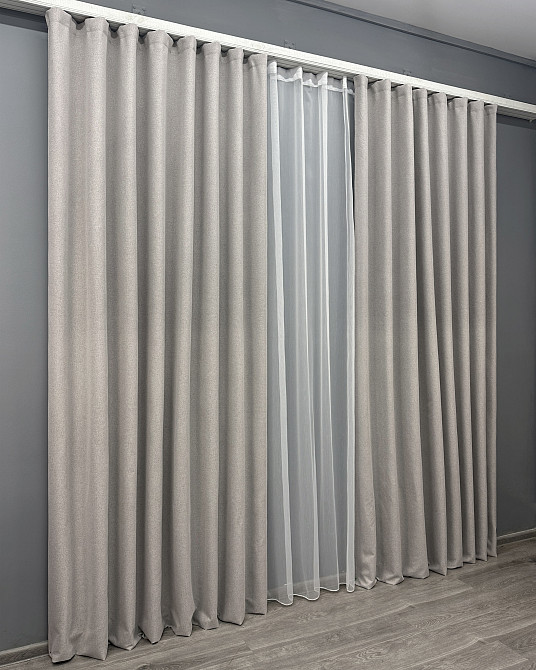 Комплект штор VR-Textil 100% блэкаут ASHEN NIGHT 150х270 2шт и Тюль 400х270 1847ш-1153т тауп с белым 71-084/3 Киев - изображение 3