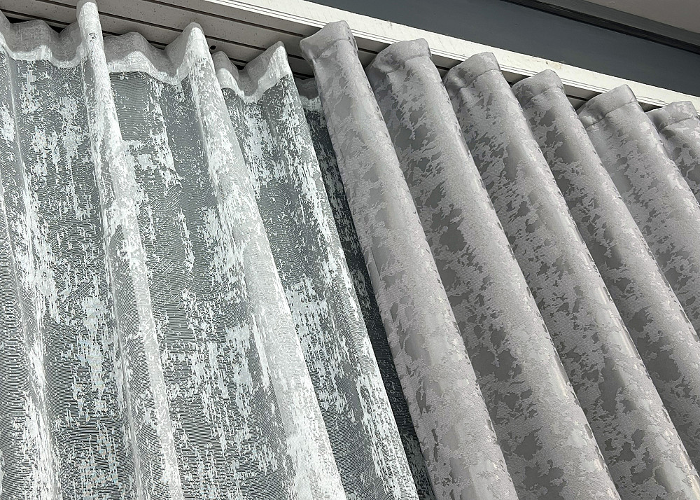 Комплект штор VR-Textil Льон Мармур 150х270 2шт і Тюль 500х270 1263ш-1400т Світло-сірий з білим 71-133/4 Київ - фото 7