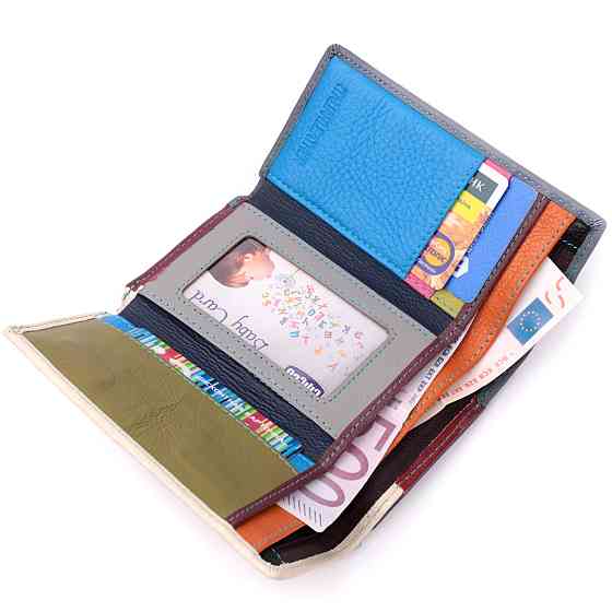 Незвичайний жіночий шкіряний гаманець у три складання ST Leather 19446 Різнокольоровий Київ