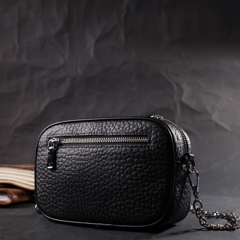 Стильна сумка декорована металевими кнопками з натуральної шкіри Vintage 22333 Чорна Київ - фото 10