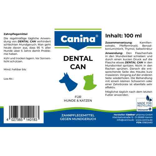Гигиеническое средство Canina Dental Can для устранения неприятного запаха в пасти собак и здоровья зубов и десен 100 мл Киев