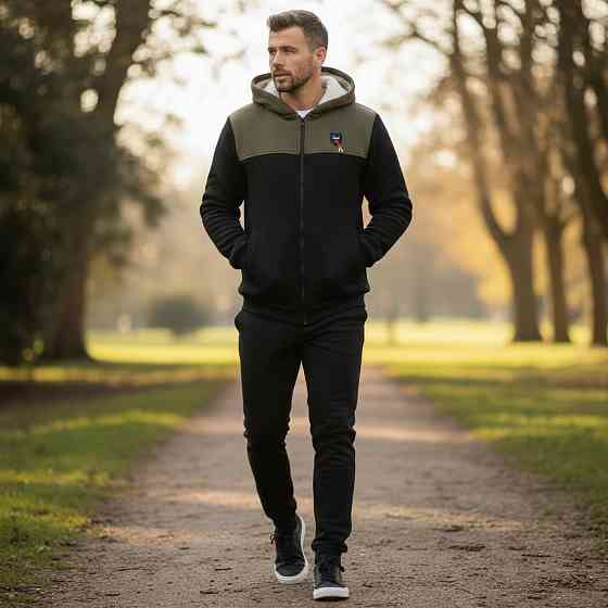 Чоловічий теплий костюм на флісі з хутром Чорний-хакі 48/50 Харків