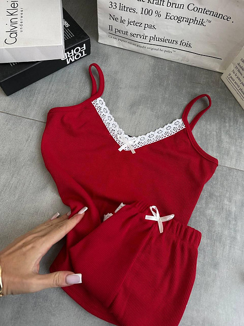 Женская повседневная домашняя пижама двойка турецкий рубчик Красный, 46/48 Одесса - изображение 3