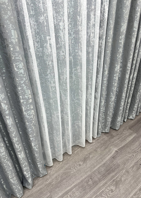 Комплект штор VR-Textil Льон Мармур 200х270 2шт і Тюль 600х270 1911ш-1400т Світло-сірий з білим 71-139/7 Київ - фото 8