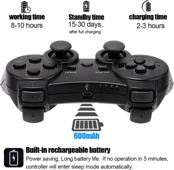 Бездротові контролери для PS3 (2 шт.) Bluetooth, Dual Shock, 6-осьовий датчик руху, вібрація, USB, чорні Київ