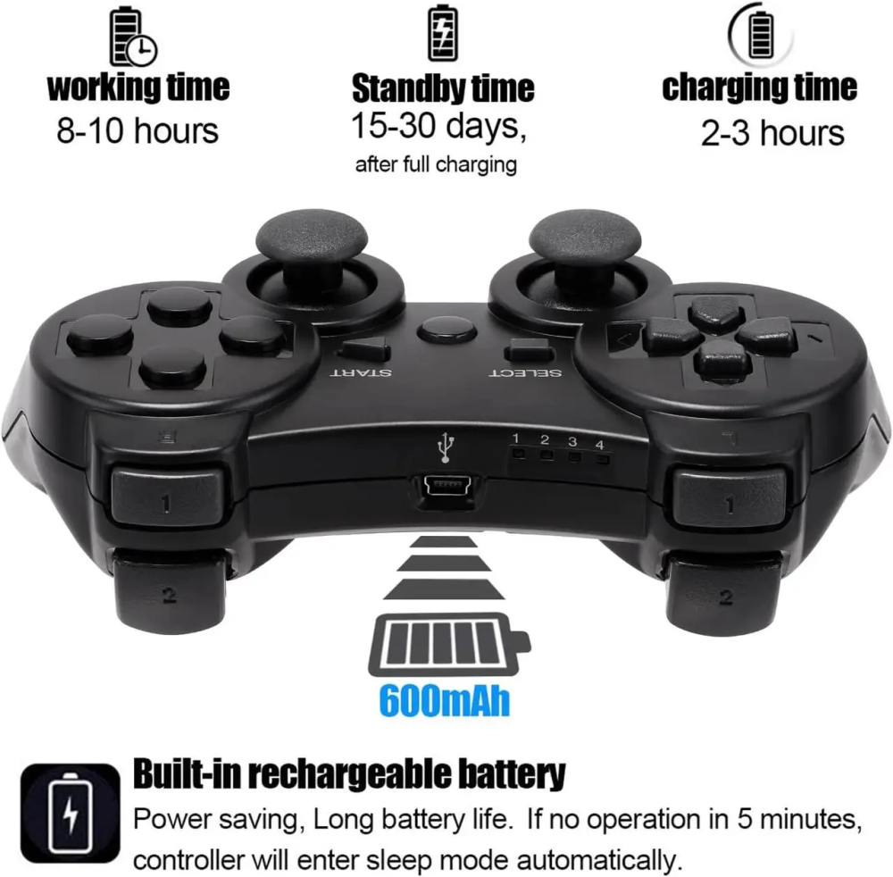 Бездротові контролери для PS3 (2 шт.) Bluetooth, Dual Shock, 6-осьовий датчик руху, вібрація, USB, чорні Київ - фото 6