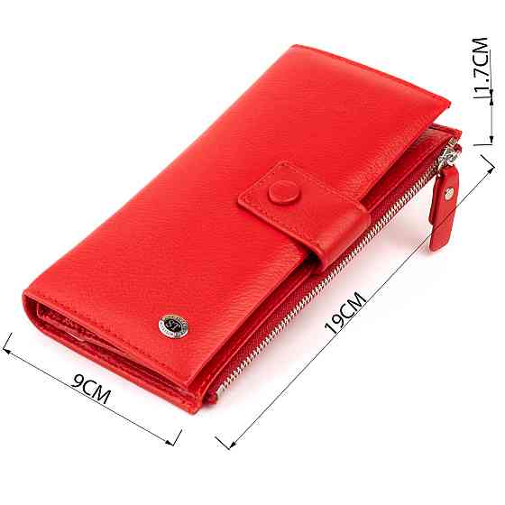 Оригінальний гаманець шкіряний жіночий на хлястику з кнопкою ST Leather 19281 Червоний Київ