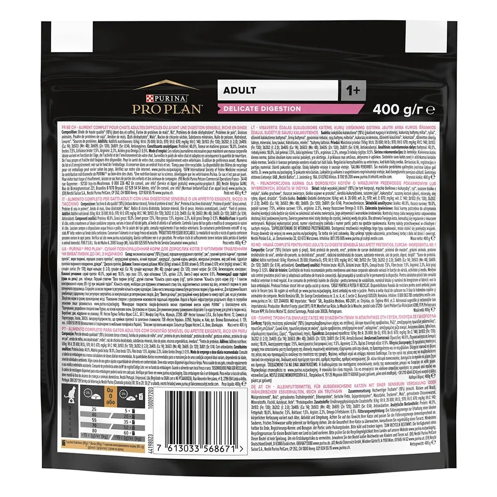 Сухой корм PRO PLAN Adult 1+ Delicate Digestion для взрослых кошек с чувствительной пищеварительной системой, с индейкой, 400 г Киев - изображение 2