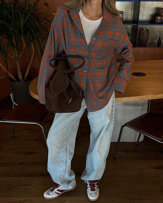 Жіноча трендова сорочка оверсайз у клітинку фланель Помаранчевий Одеса - фото 12