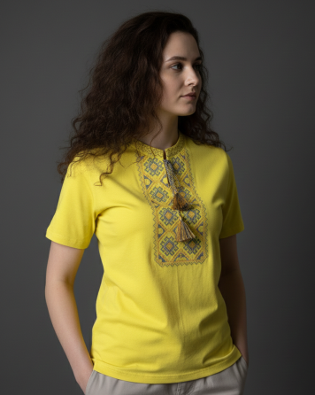 Жіноча Футболка вишиванка жовтого кольору Київ