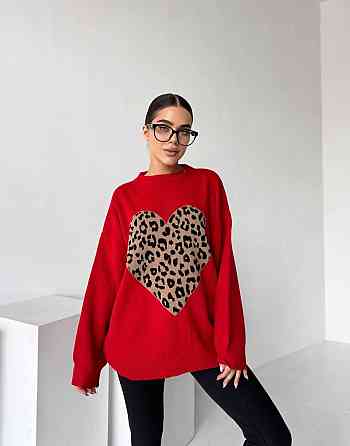 Жіночий стильний светр оверсайз із сердечками Червоний Одеса