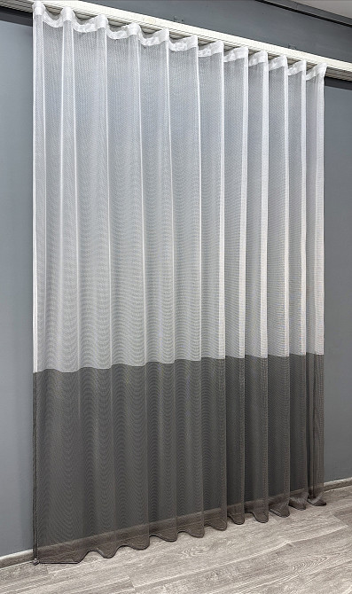 Тюль VR-Textil 1748т Сітка Льон Білий з графітовим 400х270 см (42-0895) Київ - фото 3