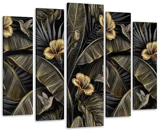 Модульная картина в гостиную / спальню Абстракция Золотые Цветы и листья Art-464_5 ( 80х118см ) 90х132 см Киев