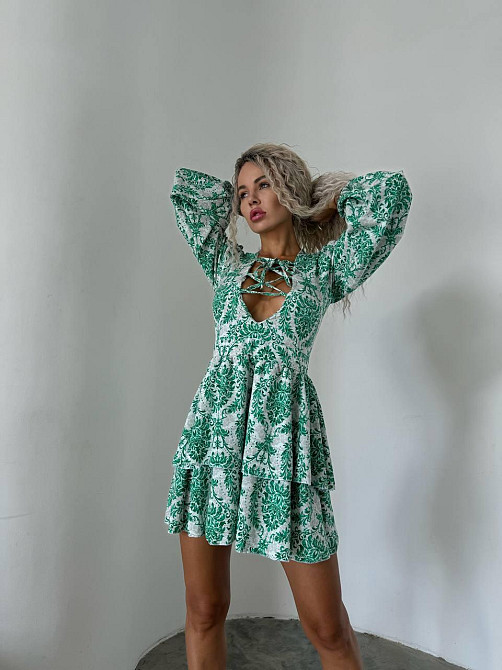 Женское стильное повседневное летнее платье софт принт Зеленый, 42/44 Одесса - изображение 6
