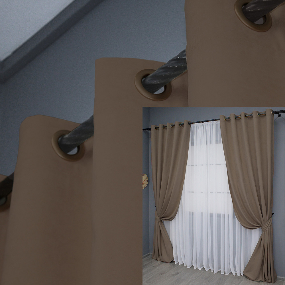 Комплект штор на люверсах VR-Textil Мікровелюр Petek YL № 1802ш Коричневий 150х270 см 2 шт (37-0268) Київ - фото 1