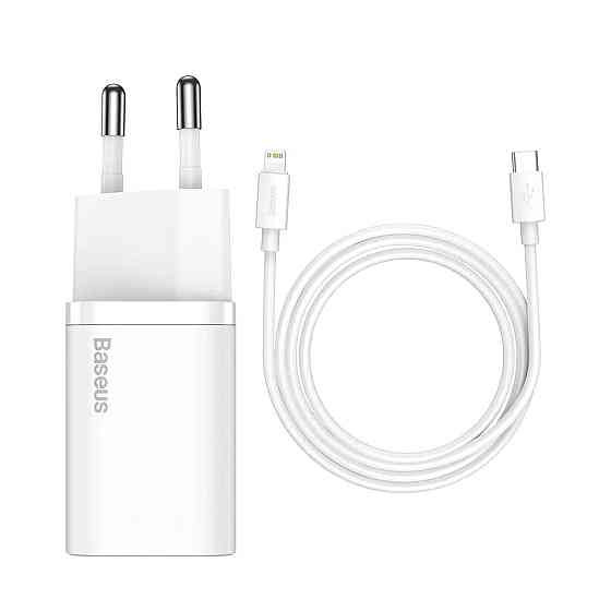 Мережевий зарядний пристрій Baseus Super Si 1C 20W With Simple Wisdom дата-кабель Type-C / iP 1m, колір білий TZCCSUP-B02 Одеса