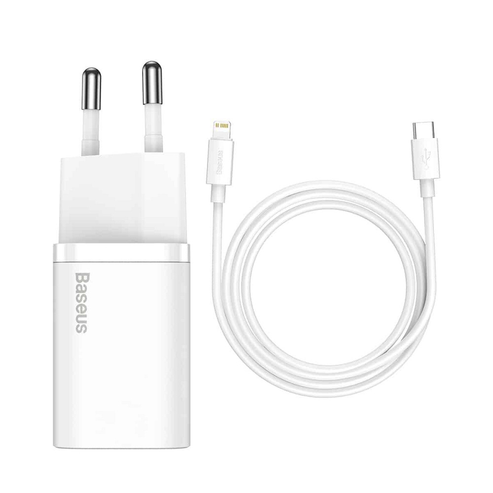 Мережевий зарядний пристрій Baseus Super Si 1C 20W With Simple Wisdom дата-кабель Type-C / iP 1m, колір білий TZCCSUP-B02 Одеса - фото 1
