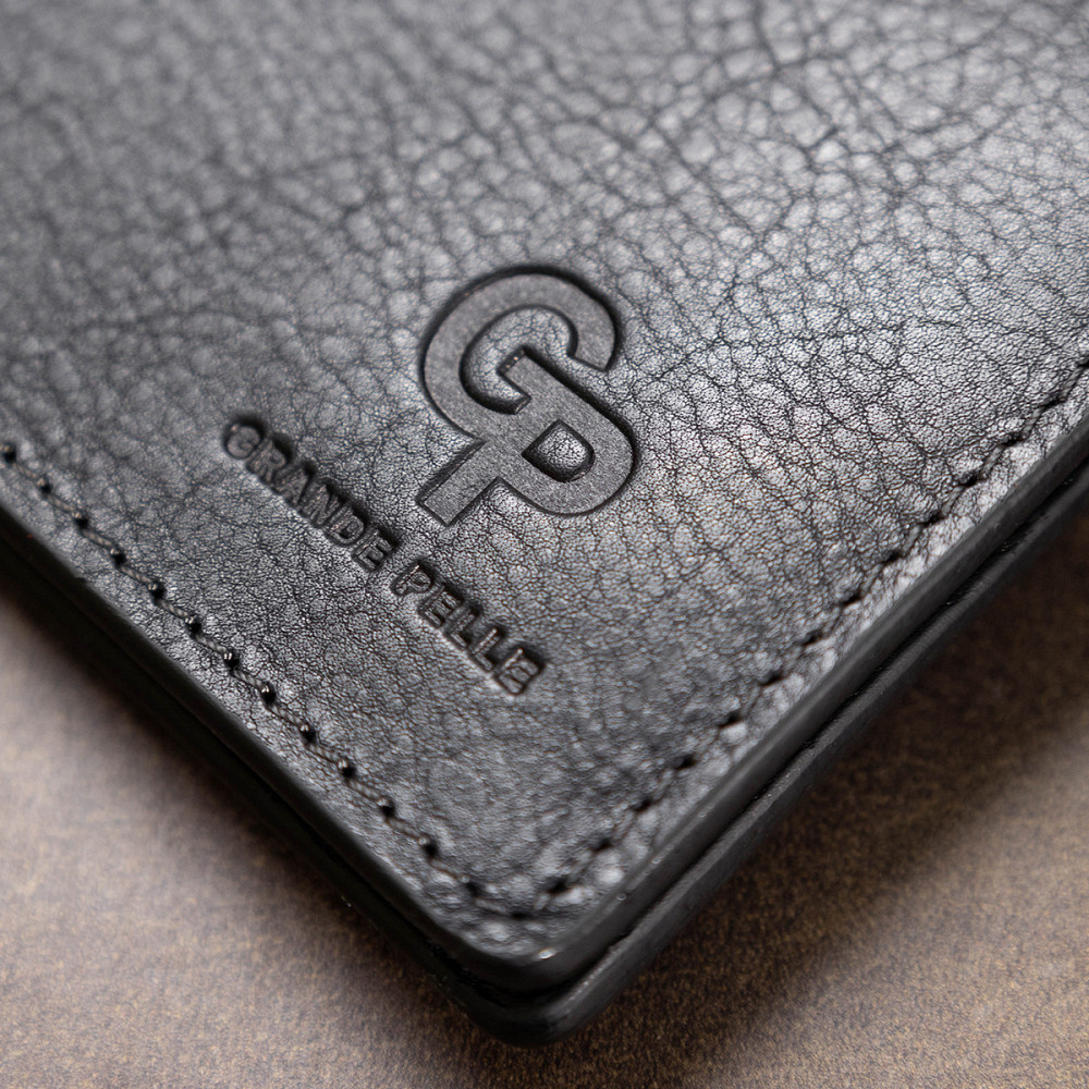 Мужской зажим для денег с монетницей GRANDE PELLE 11548 Черный Киев - изображение 2