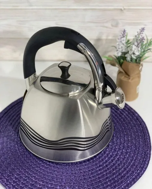 Чайник со свистком 3 л из нержавеющей стали, капсульное дно, удобная ручка, стильный дизайн, все плиты Одесса - изображение 2
