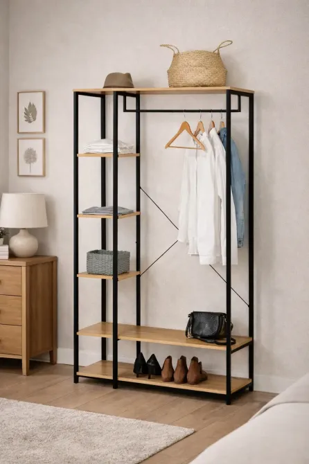 Напольная вешалка-стеллаж для одежды и обуви / Открытый стеллаж с полками 167х40х90см Коломия - фото 1