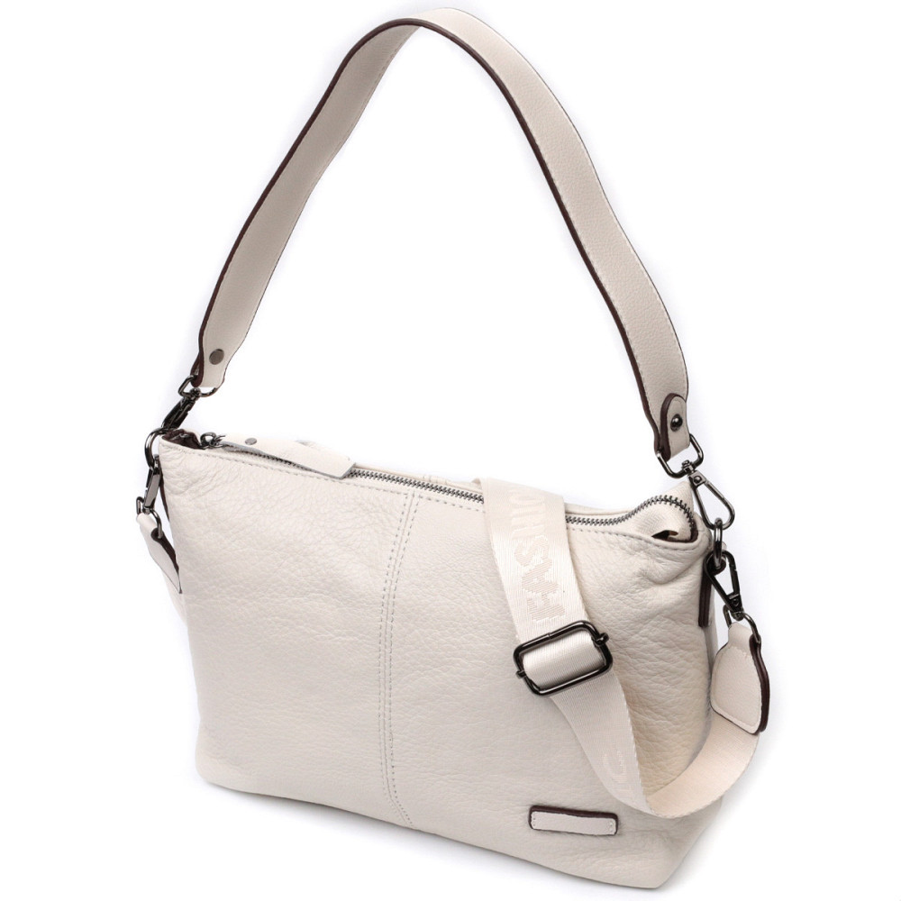 Прямокутна сумка жіноча з двома знімними ременями з натуральної шкіри Vintage 22377 Біла Київ - фото 1