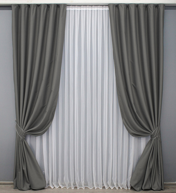 Комплект готових штор VR-Textil Блекаут Midnight № 1671ш Сірий 100х295 см 2 шт (31-823) Київ - фото 2