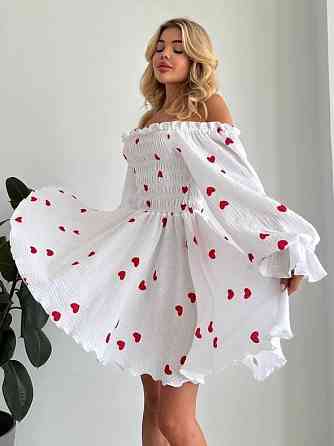 Женское нежное романтичное мини платье с сердечками муслин 100% хлопок Одесса