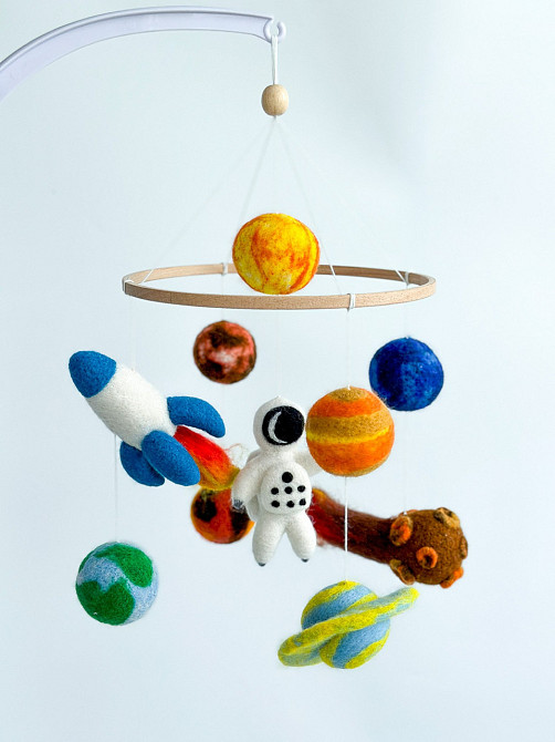 Дитячий мобіль на ліжечко для немовлят ручної роботи WooolyWool «Космічний» Київ - фото 2