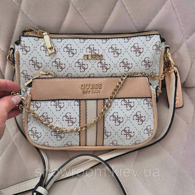 Женская сумочка с органайзером на плечо Guess (1211) белая Киев - изображение 8