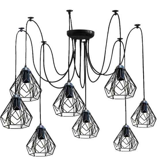 Подвесная люстра паук лофт 8 ламп Е27 черная Milan 538-8 Одесса
