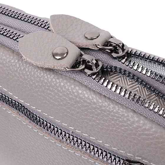 Зручна жіноча сумка прошита ромбами на лицьовій стороні з натуральної шкіри Сірий (Vintage) Київ