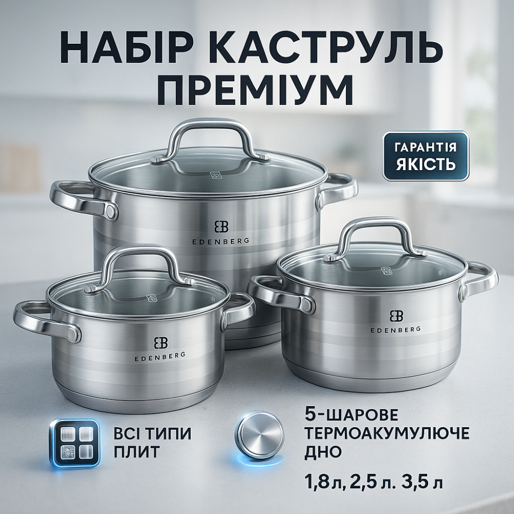 Набір посуду для будь-яких плит, Набір каструль з нержавіючої сталі Хороший каструль WY-80 Львів - фото 8
