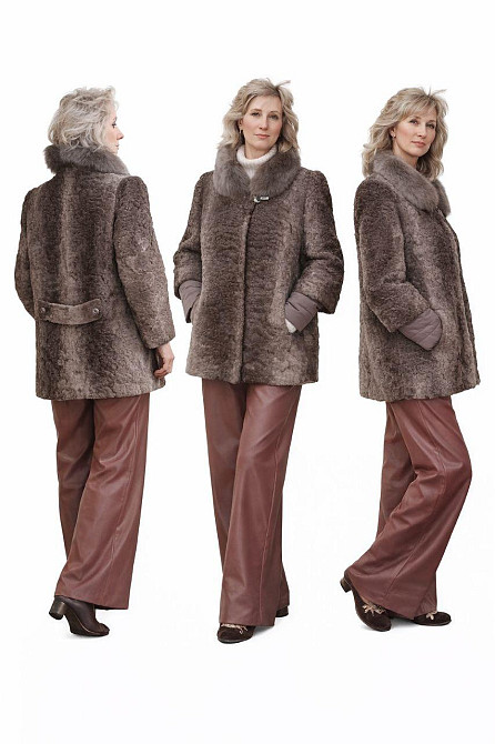 Елегантна шуба з натурального хутра каракульчі з обробкою з песця Харків - фото 1