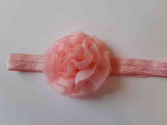 Дитяча пов'язка рожева - розмір універсальний (на резинці), квітка 7см Київ