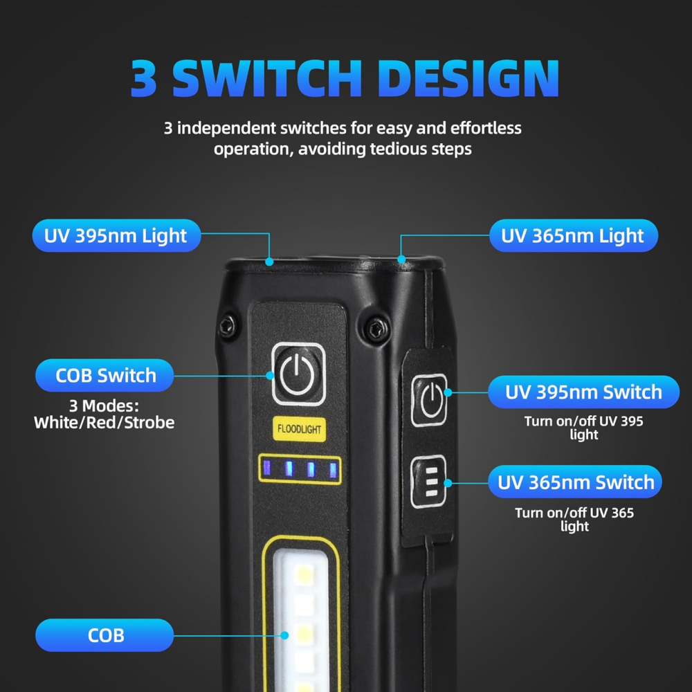УФ-ліхтар DARKBEAM B203 365/395 нм, 5 режимів, біле та червоне COB-світло, магніт, USB-C, акумуляторний Київ - фото 5
