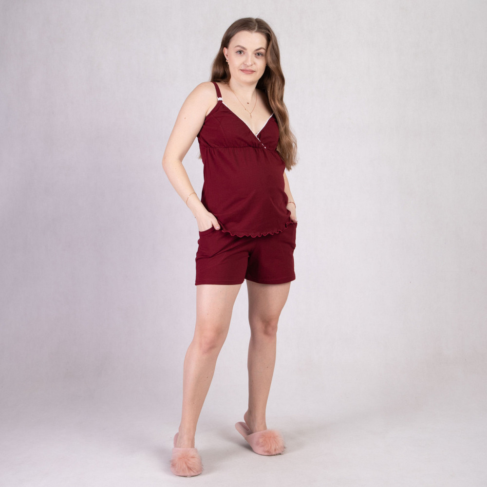 Комплект (топ + шорти) для вагітних та годуючих мам з трикотажу 54/56 (3XL/4XL) Tiana Бордовий Кривий Ріг - фото 2