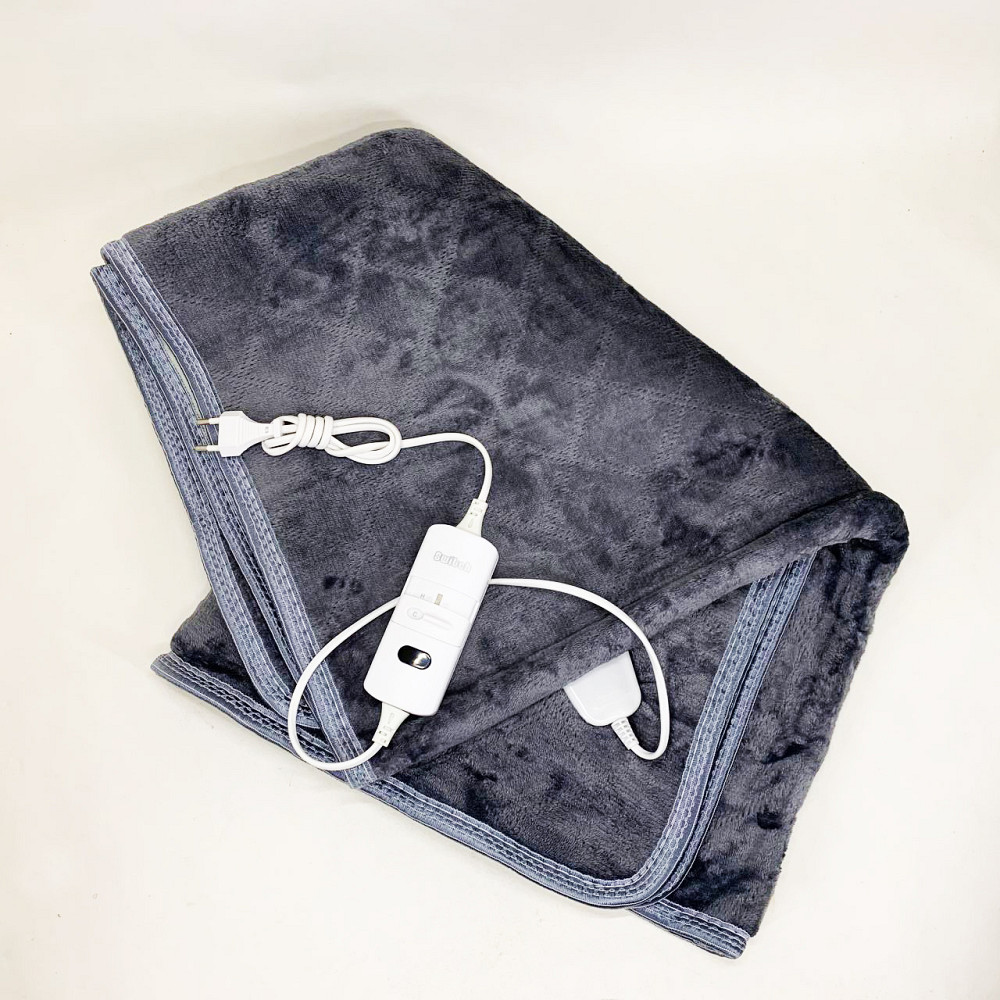 Электропростынь односпальная 70х150 см теплая электро простыня одеяло с подогревом в клетку с регулятором серый FM-20 Львов - изображение 2