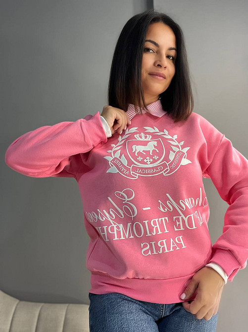 Світшот жіночий OLIVIA 2473 з коміром та малюнком попереду утеплений на флісі one size, рожевий, one size Київ - фото 8