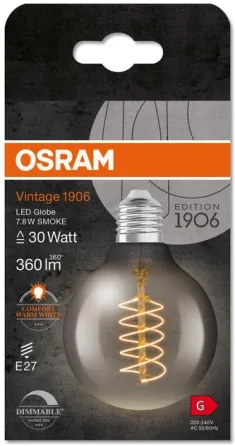 Светодиодная лампа OSRAM Filament Vinatge 1906 Globe G80 7.8W 1800K DIM 360Lm E27 Днепр