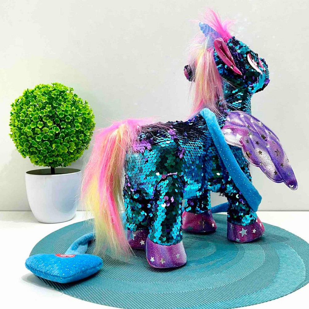 Іграшка м'яка інтерактивна Казкова конячка єдиноріг повідець звук світло Зелена (M 6202 I UA) Чернигов - изображение 6