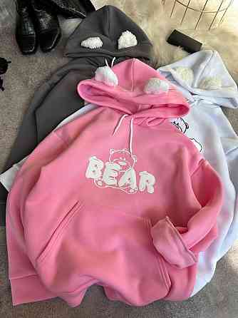 Жіноче тепле затишне оверсайз худі з вушками тринитка на флісі та хутро Одеса