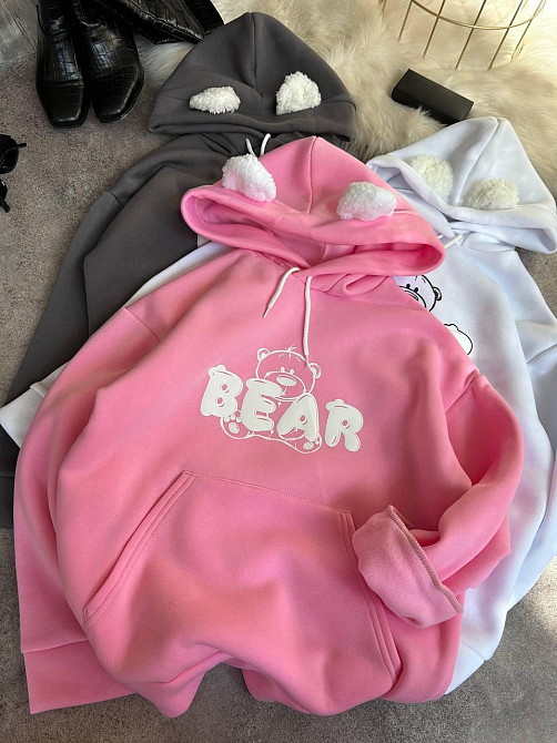 Жіноче тепле затишне оверсайз худі з вушками тринитка на флісі та хутро Одеса - фото 1