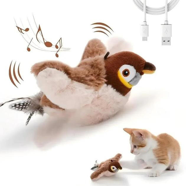 Интерактивная игрушка для кошек летающая птичка воробей для кота птица машет крыльями FQ-41 Львов - изображение 8