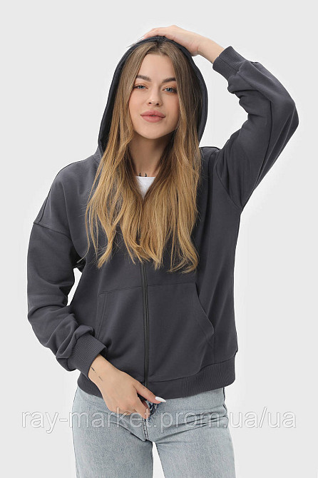 Худи на молнии женское базовое RAY PREMIUM LOOSE темно-синее (U0409W-Navy Blue) Киев - изображение 1