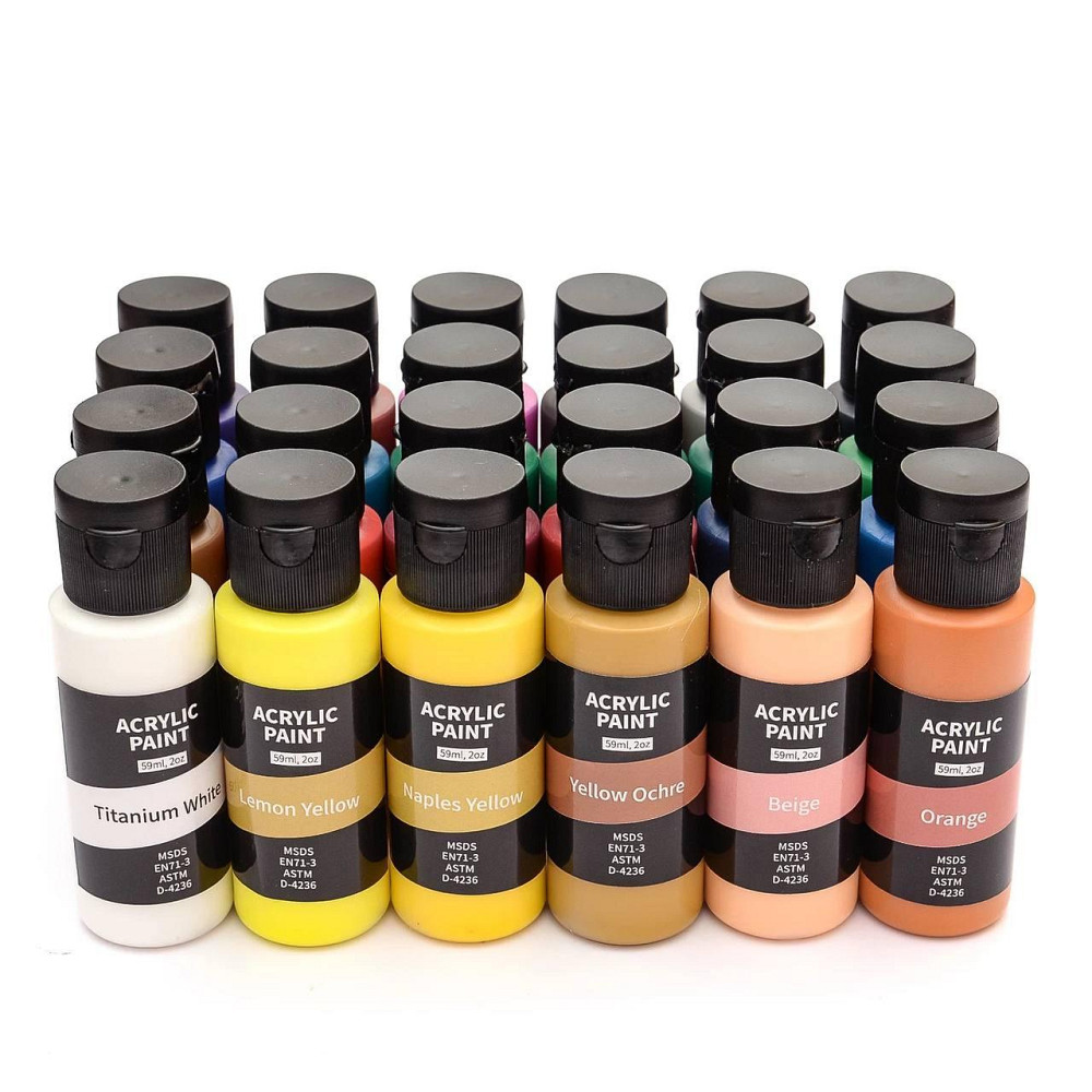 Набір акрилових фарб Acrylic Paint Set 24 пляшки по 59 мл, папір для малювання, палетка та пензлики 2 штуки Кам'янець-Подільський - фото 2