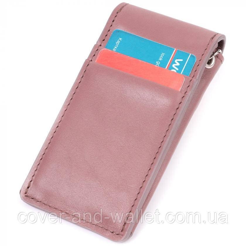 Светло-розовоя женская кожаная ключница с отделениями для карточек Grande Pelle Киев - изображение 3