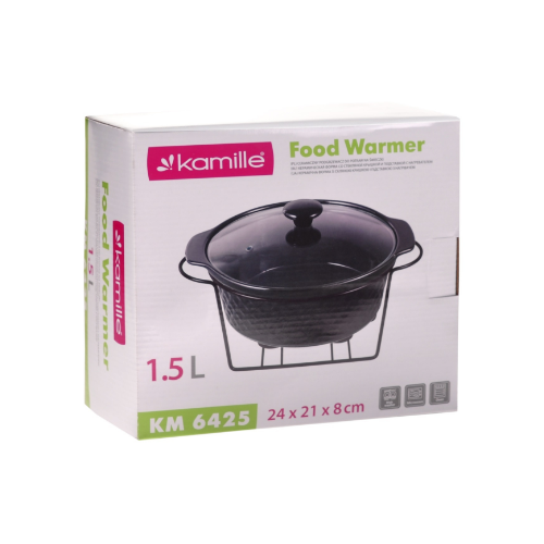 Марміт круглий 1,5л 24*21*8см кераміка скляна кришка + метал.підставка 6425 KAMILLE Житомир - фото 10