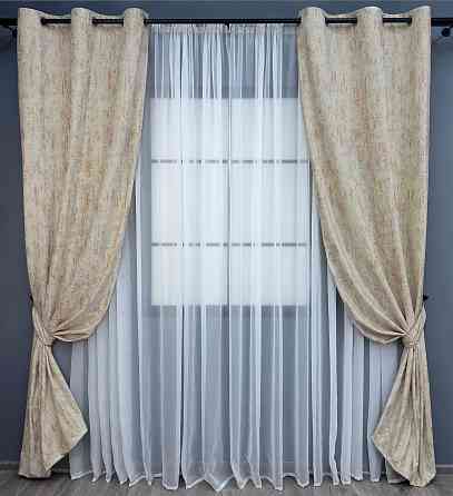 Комплект штор на люверсах VR-Textil Бархат Афина № 1538ш Молочный с терракотовым 100х250 см 2 шт (37-0156) Киев