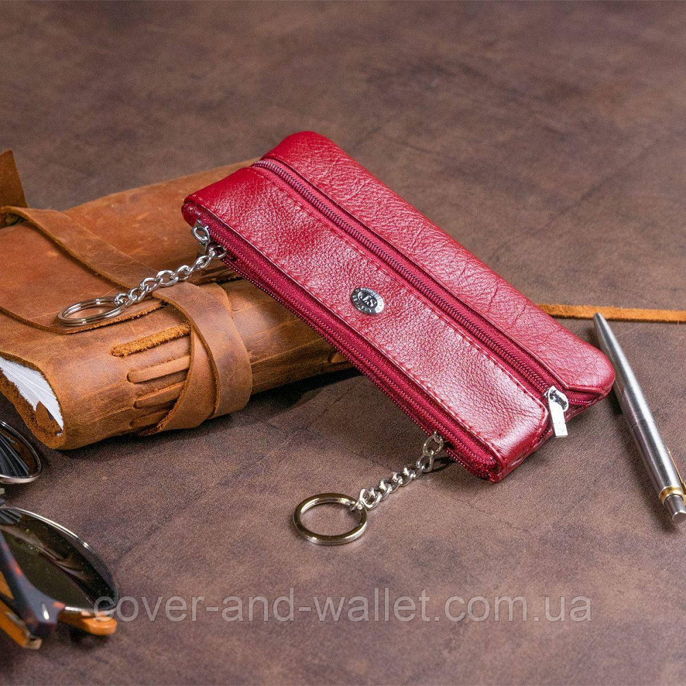 Бордовая женская ключница на два отделения с карабинами под каждый ключ ST 450 Киев - изображение 3